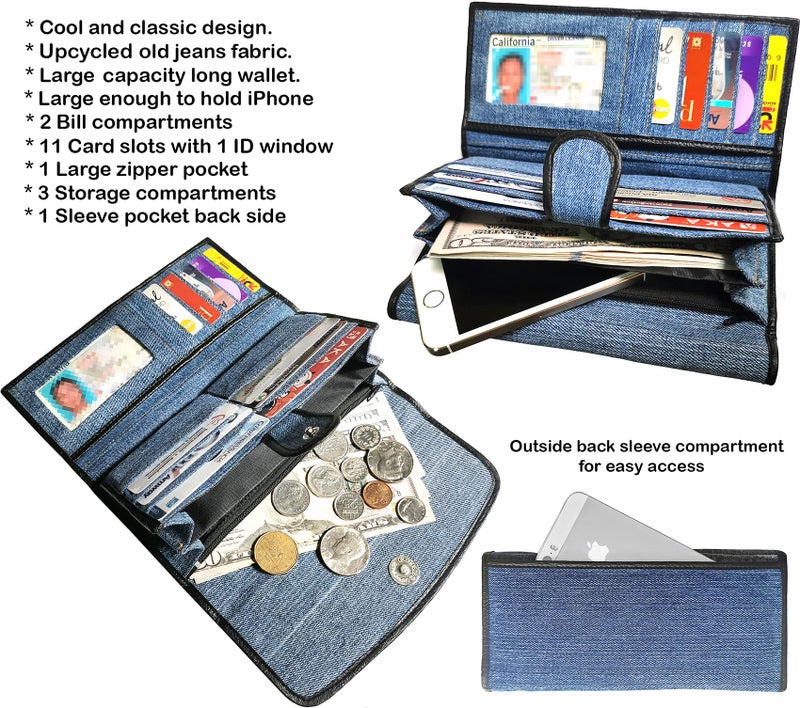 Bijoux de Ja Upcycling Blue Denim Large Capacity Money Flap Roomy Long Wallet Purse for Women BMW014 - Image 2